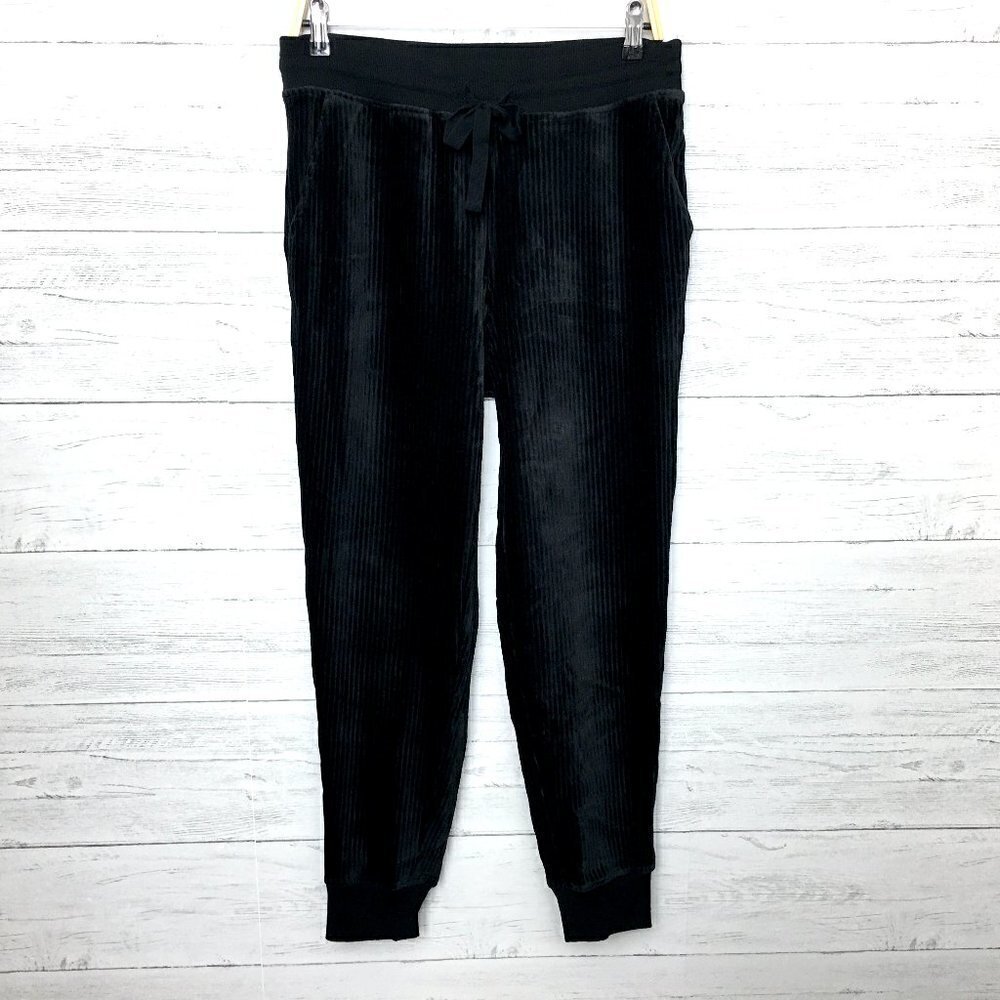 NEW Encore by Idina Menzel Black Jogger Pants Corded Velour Pockets Small